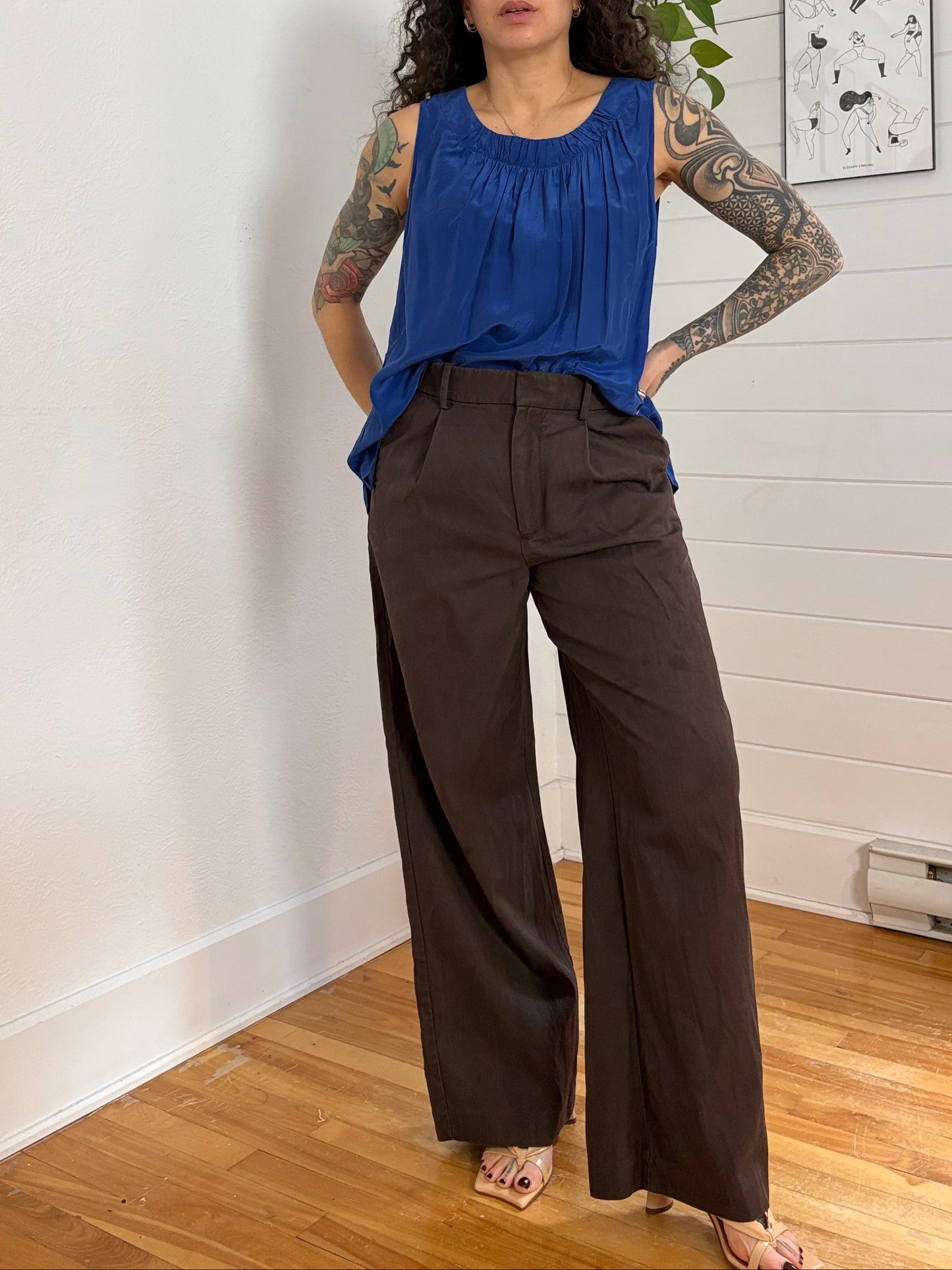 Sejour silk blend gathered tank top XL