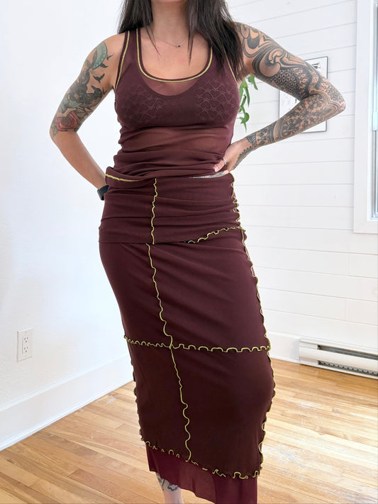 Marina Moscone foldover tubino mesh skirt XS-M