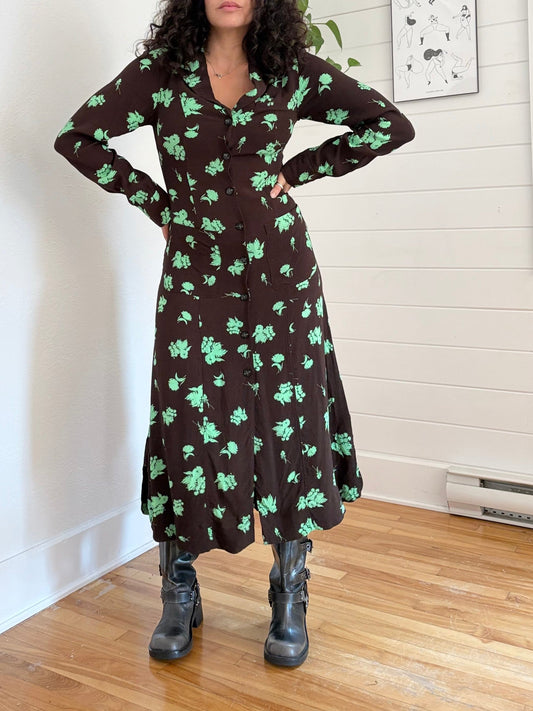 Ganni floral printed crepe shirtdress Medium