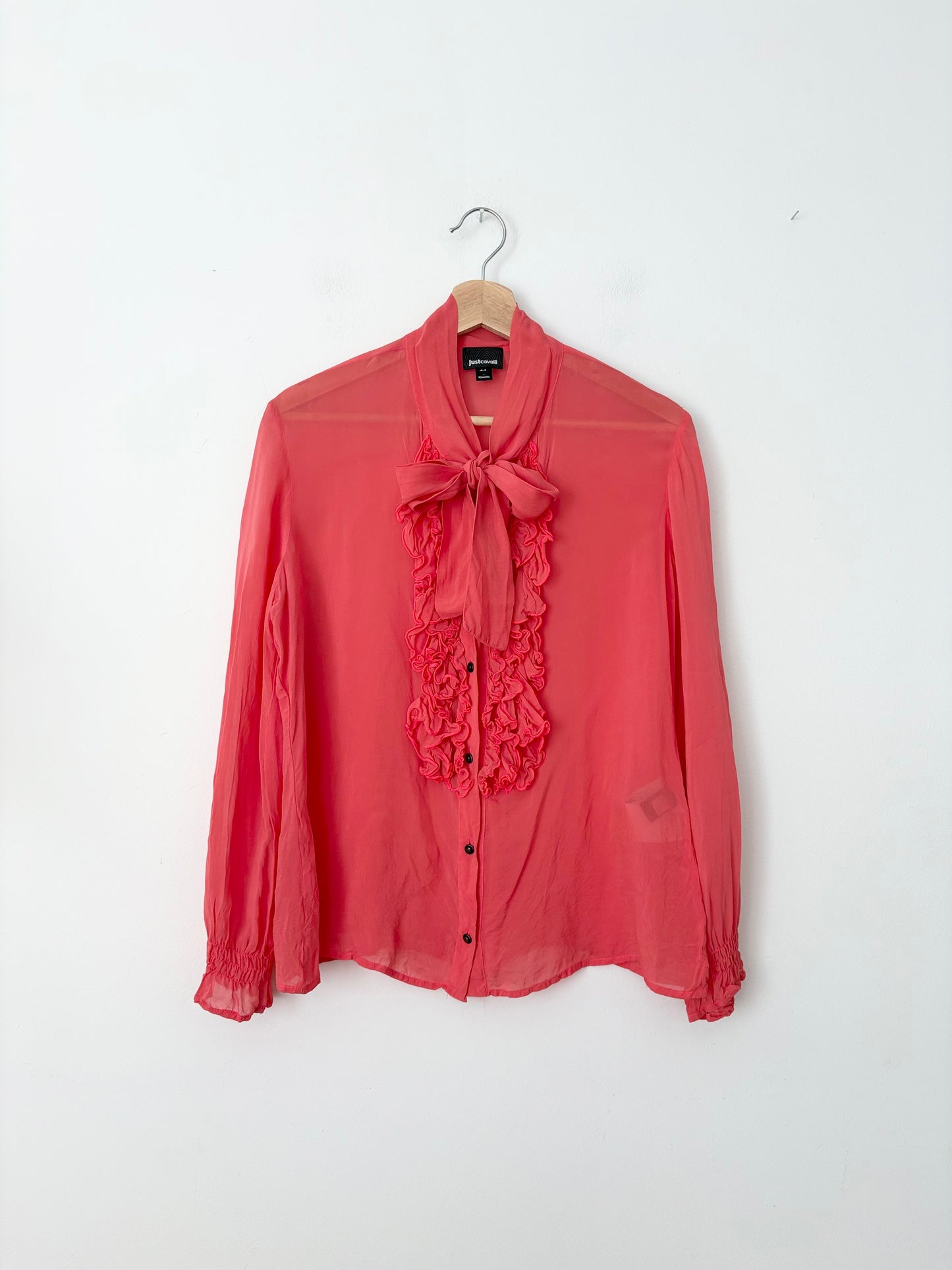 Just Cavalli coral ruffle trim sheer blouse Large