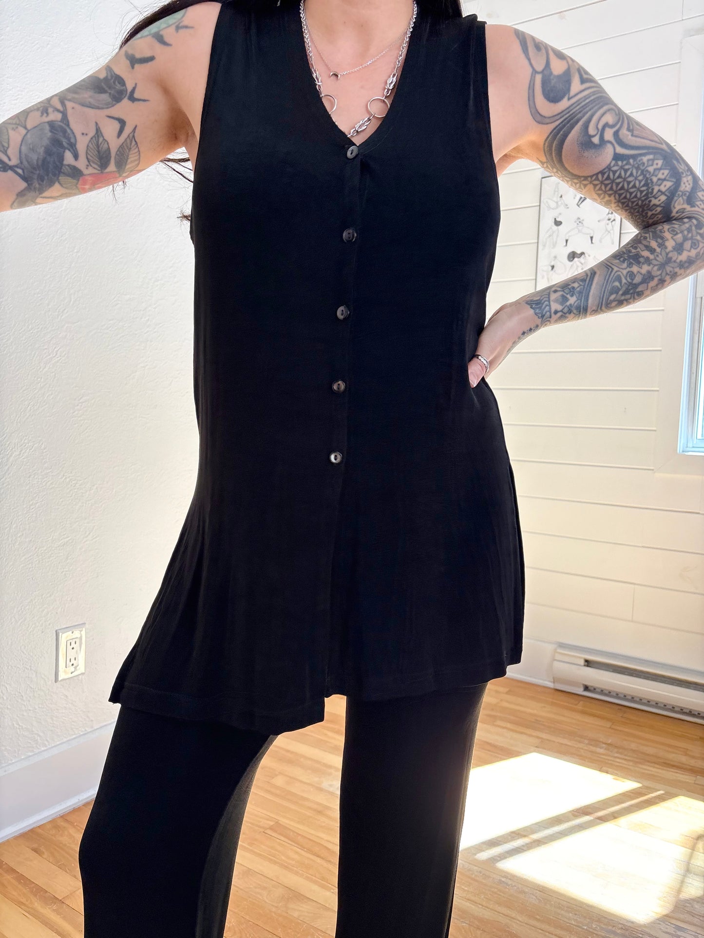 Ensemble 2 pièces noir côtelé vintage S/M