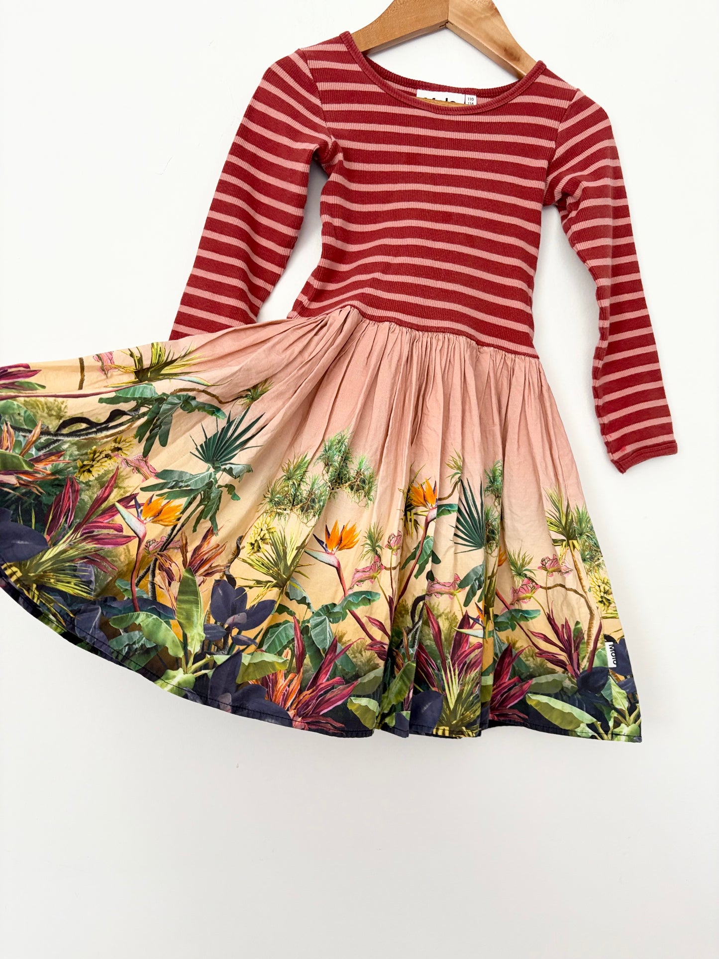 Molo stripe bird dress 5/6Y