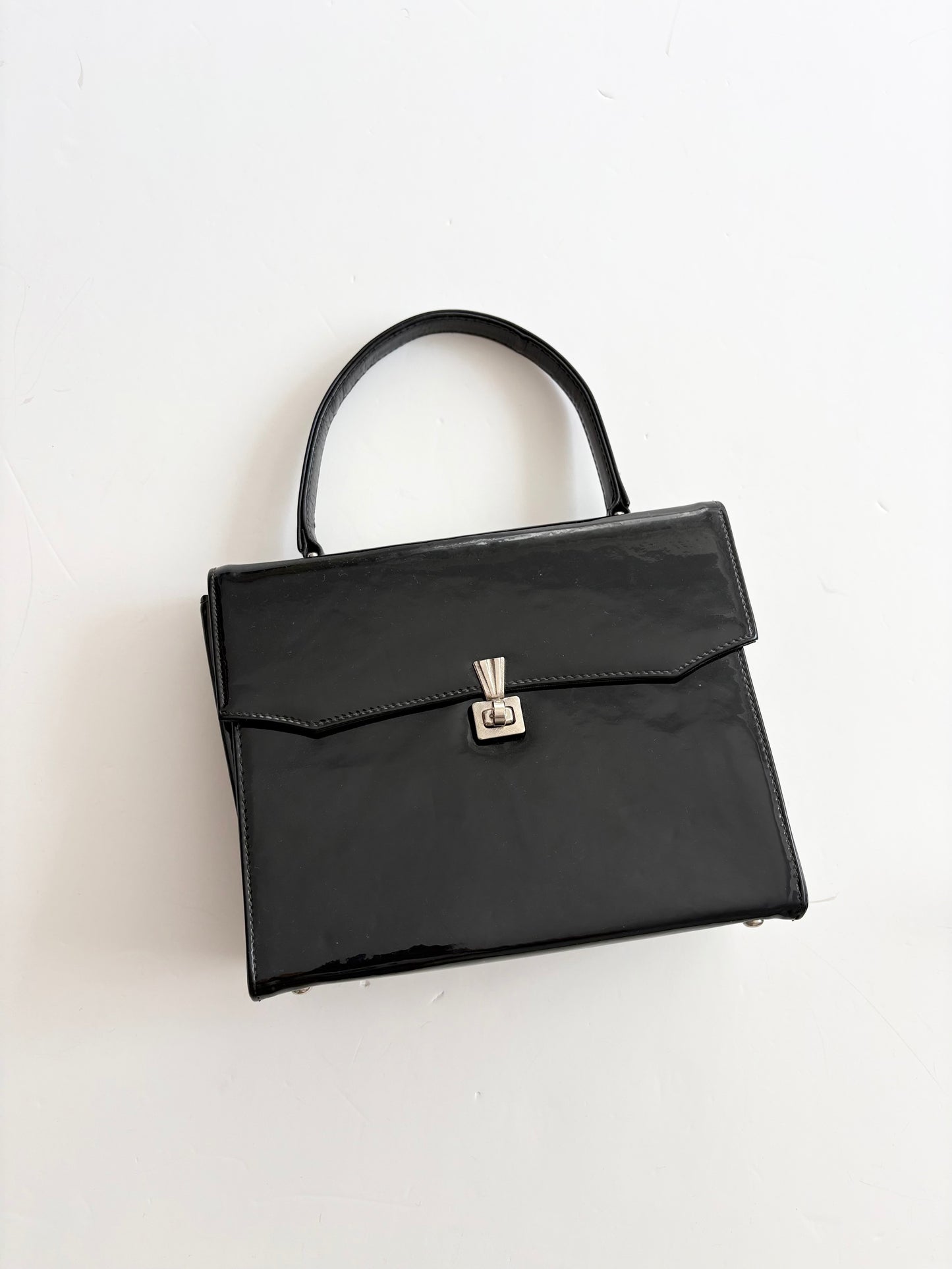 Vintage patent leather structured handbag