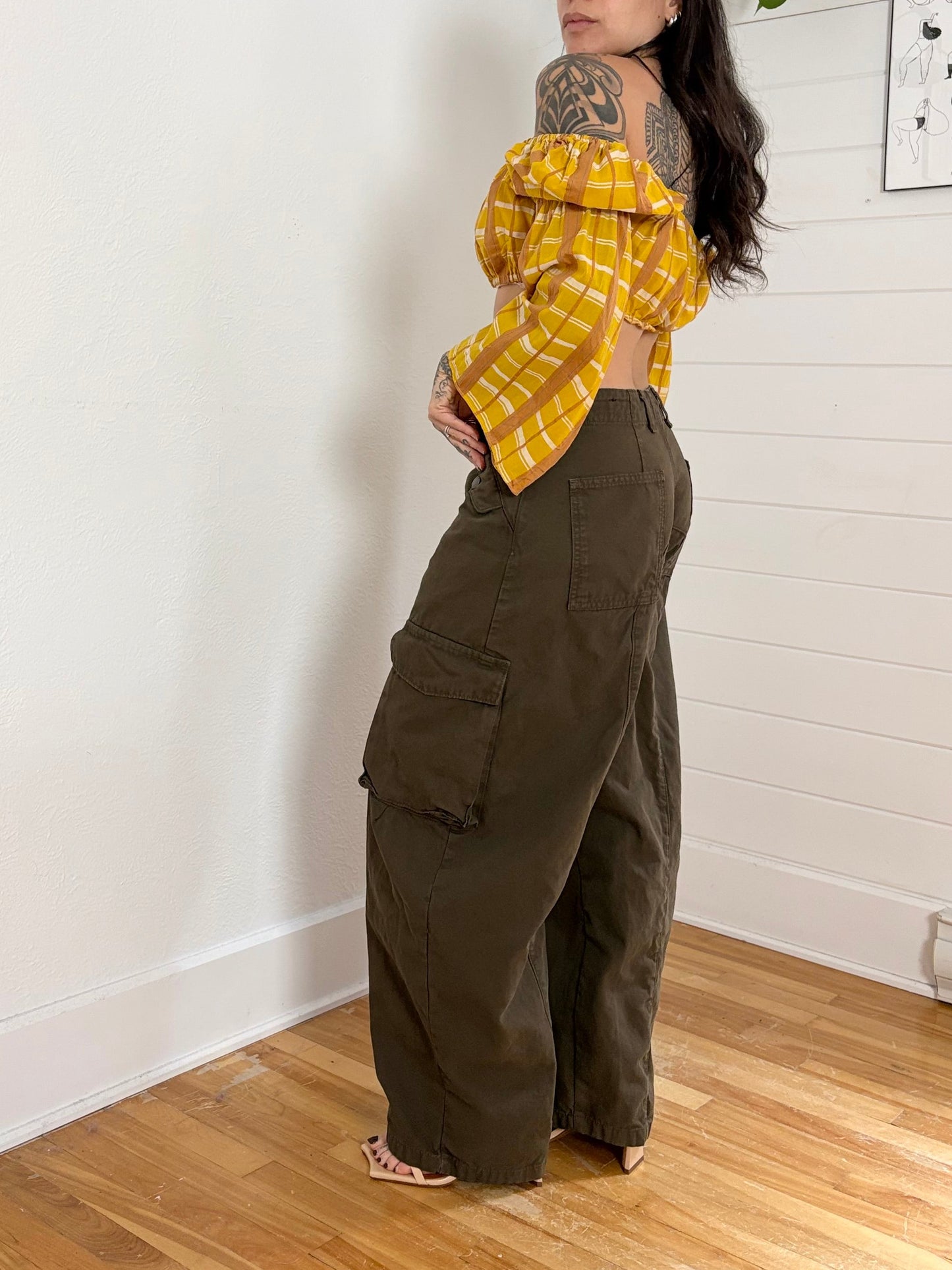 STAUD long sleeve plaid crop top Medium