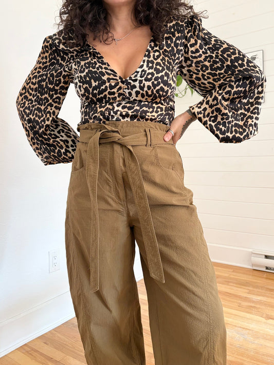 Ganni leopard print silk top Small