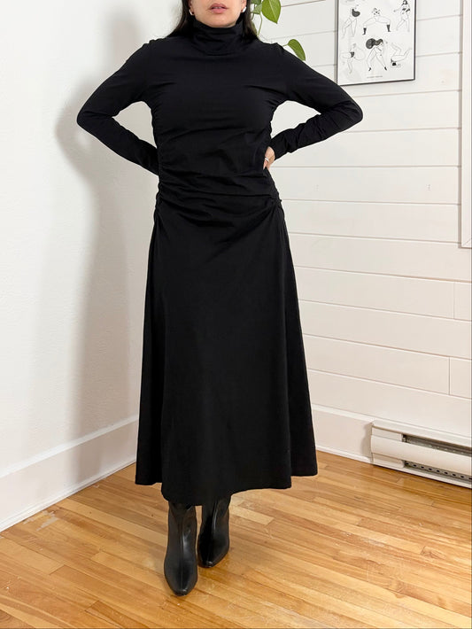 Robe midi froncée à col montant COS, taille L