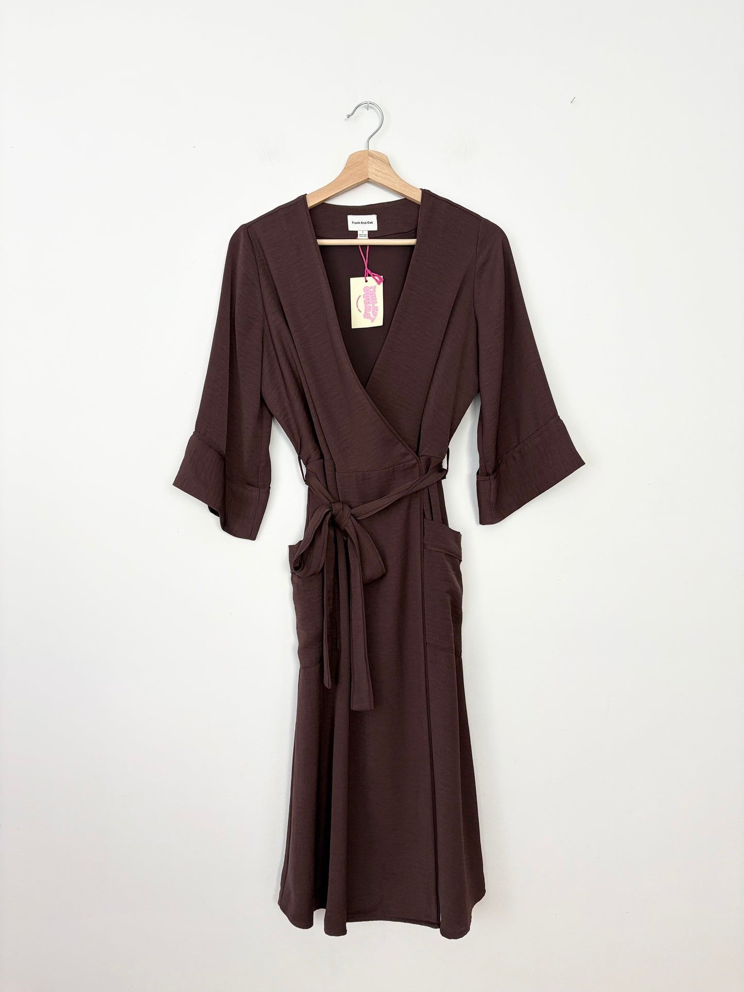 Frank & Oak brown wrap dress Small