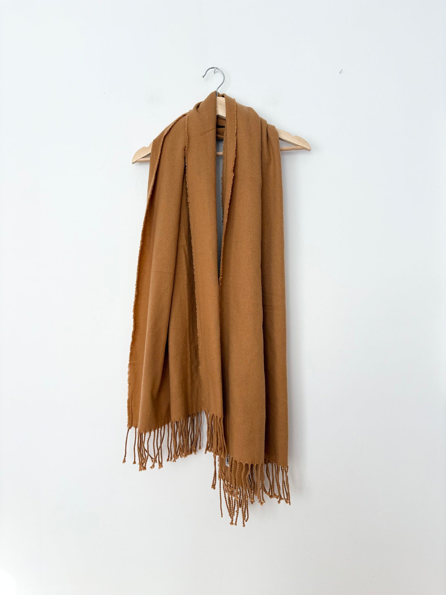 Reclaimed vintage tan knit fringe scarf