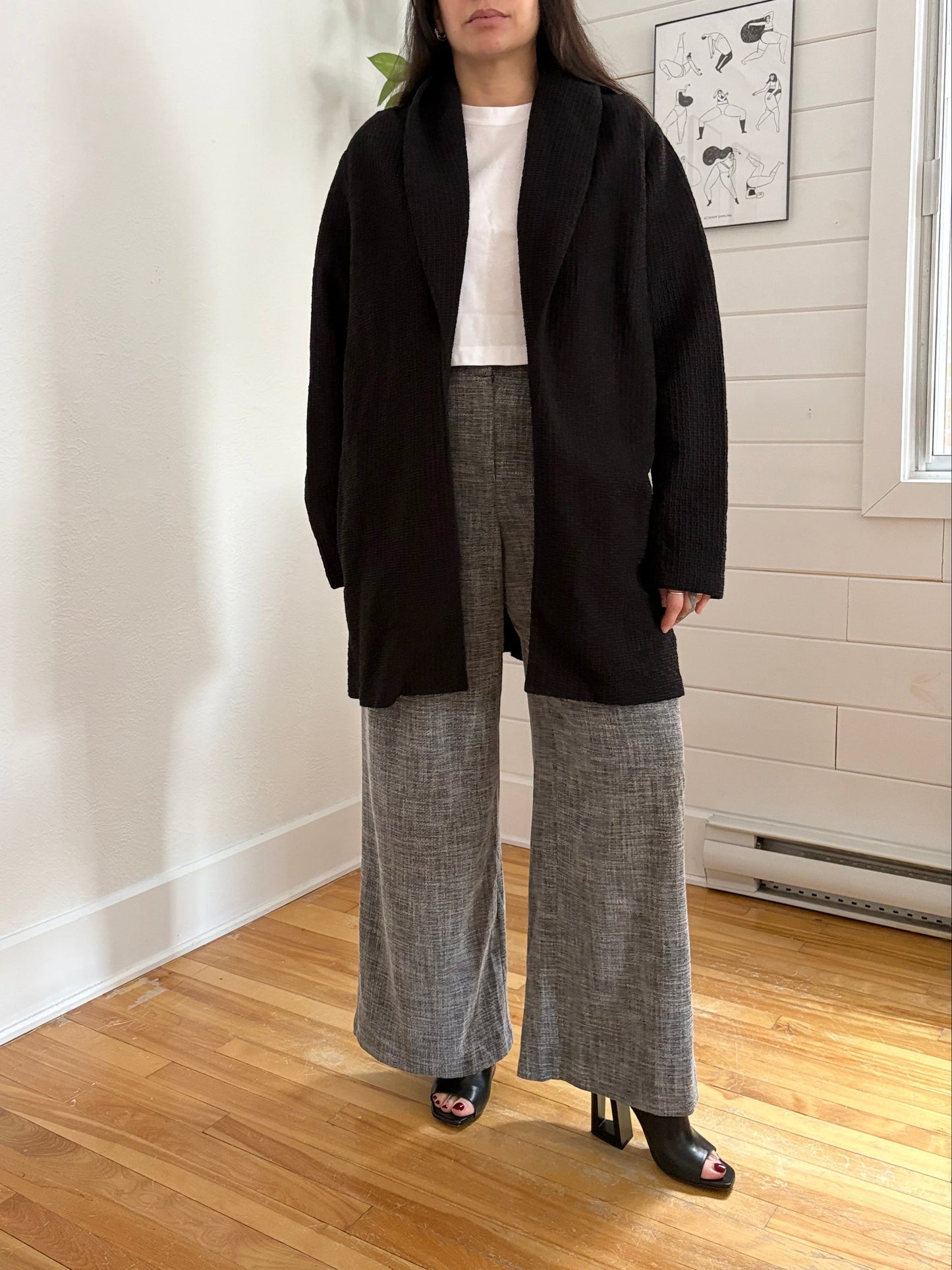 Gilet ouvert en maille gaufrée Eileen Fisher, taille L