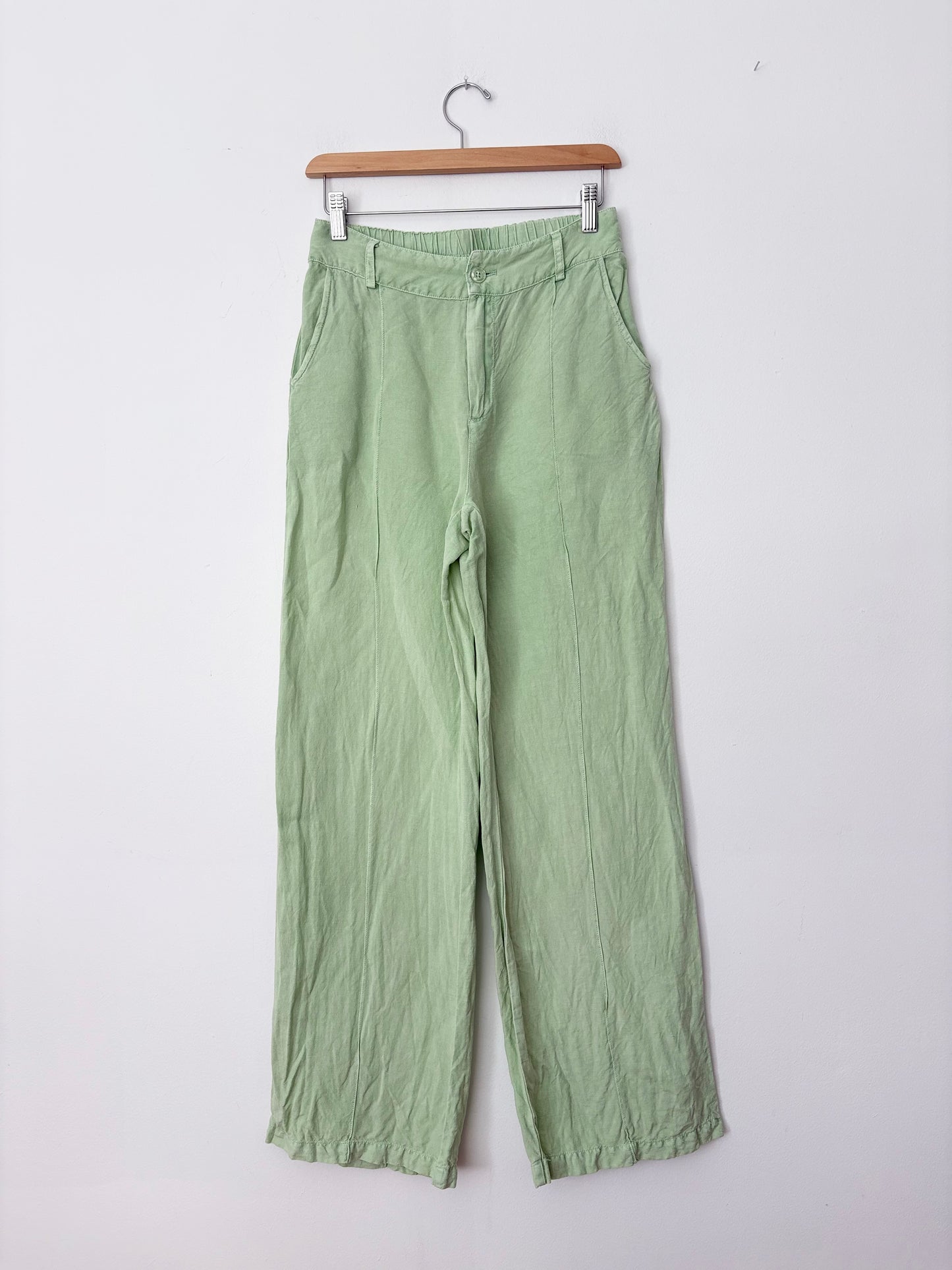 Pantalon large en mélange de lin vert menthe YFB taille S