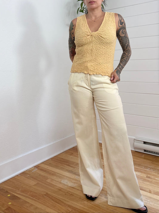 Pantalon large femme en laine semi-transparent vintage