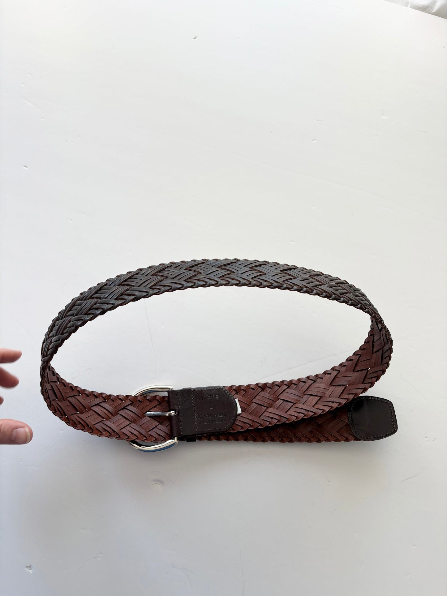 Ceinture large tressée en cuir véritable