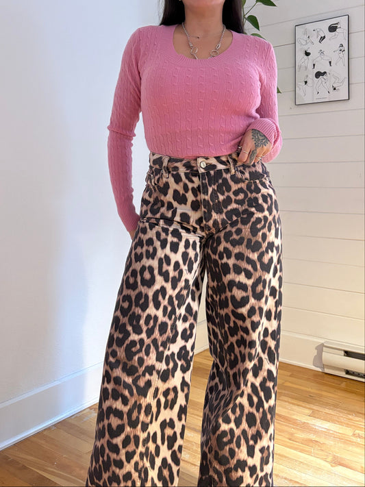 Marina Luna pink cable knit cashmere sweater Large