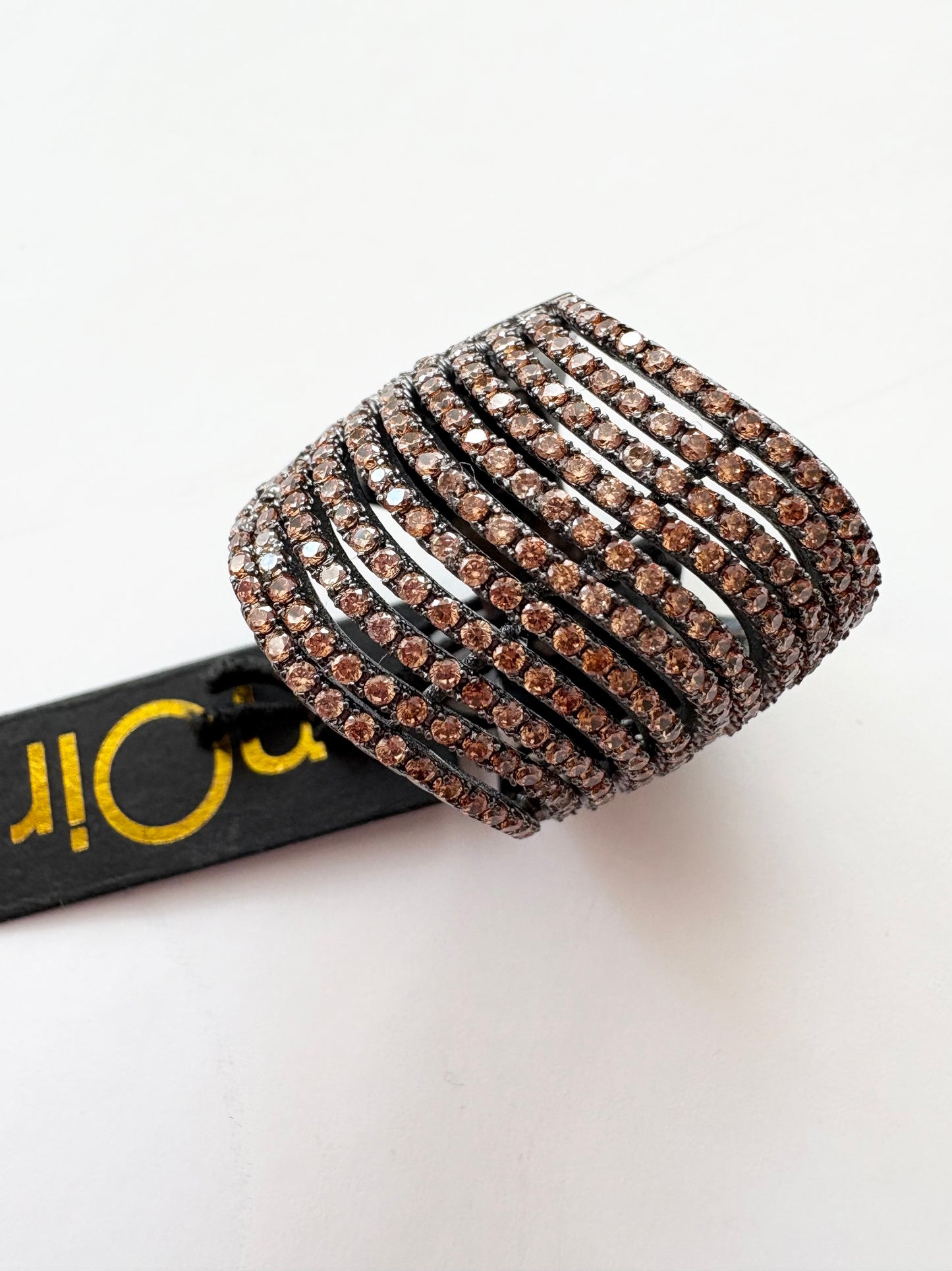 Noir NYC gunmetal spiral crystal ring