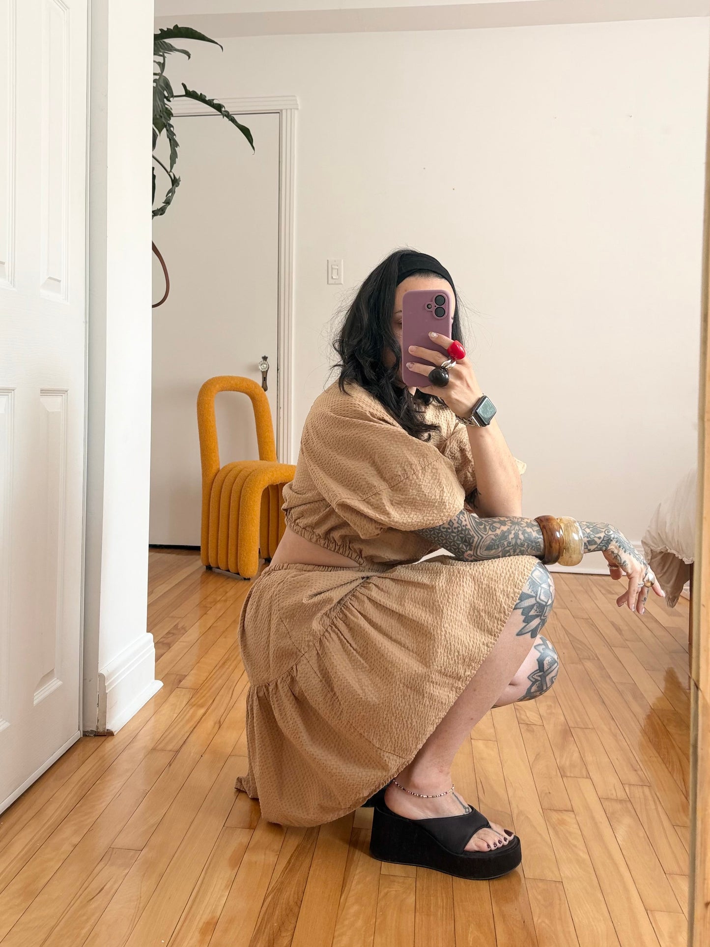 Robe mini Madewell en seersucker à découpes et manches bouffantes Large