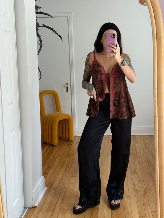 Vintage VS leopard tie front tank top Medium