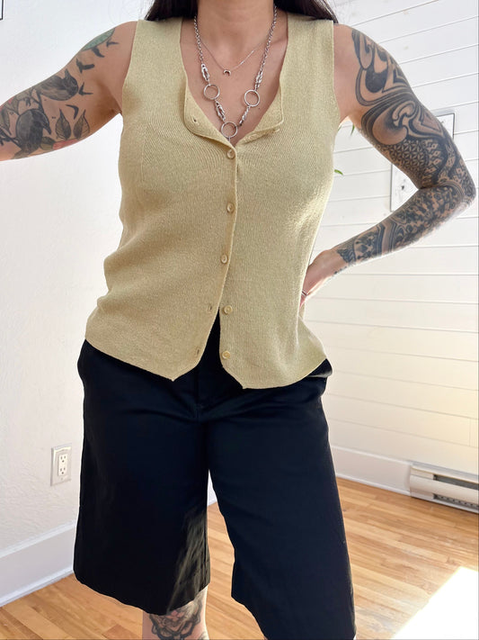 Vintage rib knit button front tank top S/M