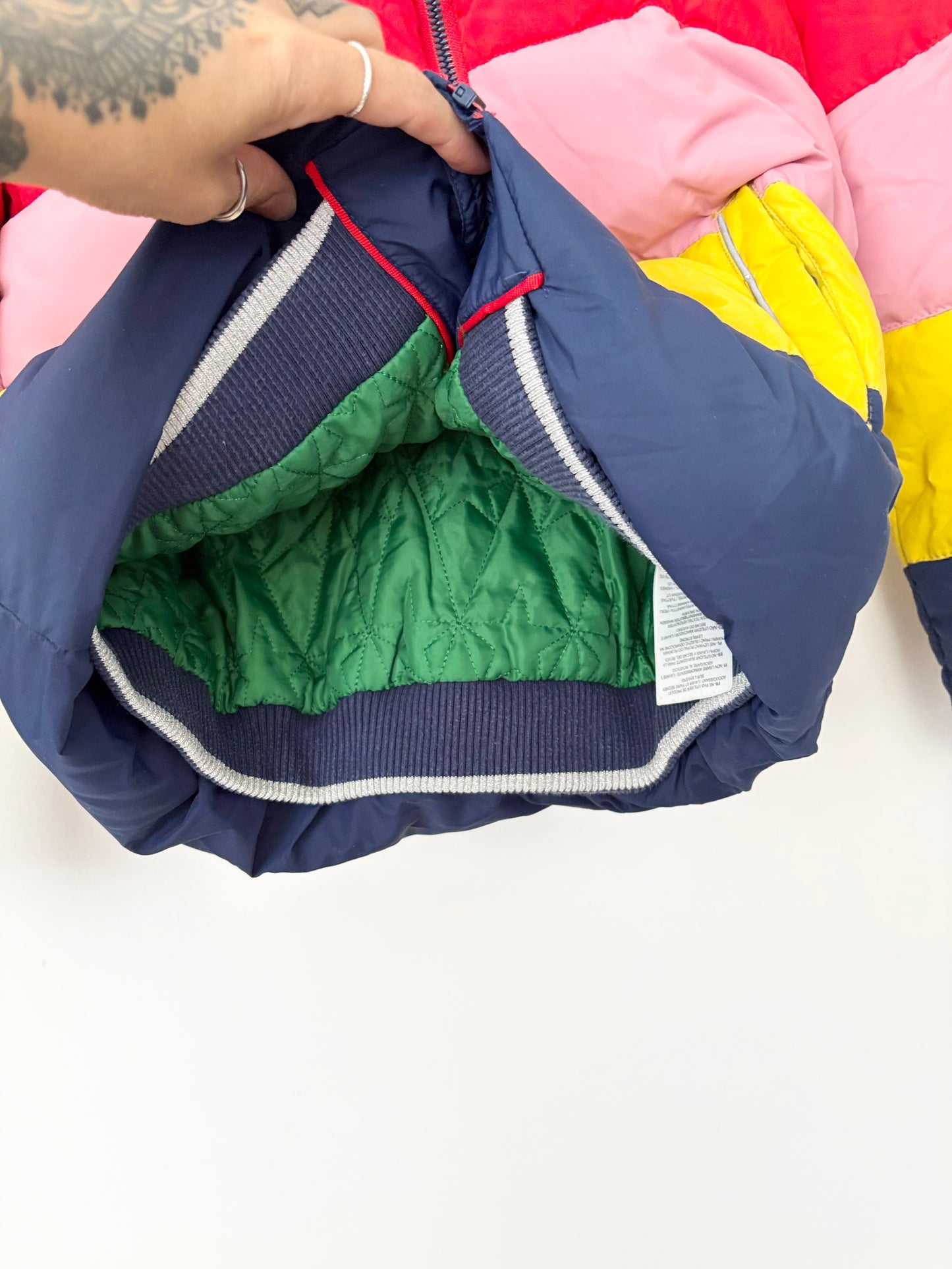 Mini boden sherpa lined rainbown puffer coat 11/12Y