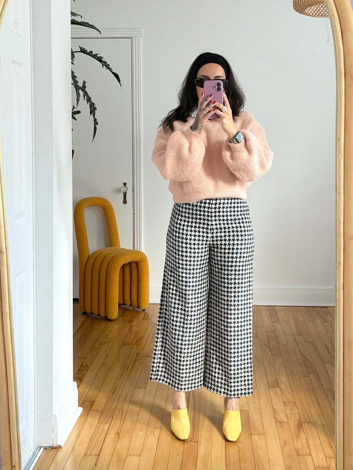 Zara houndstooth wide leg trousers Small