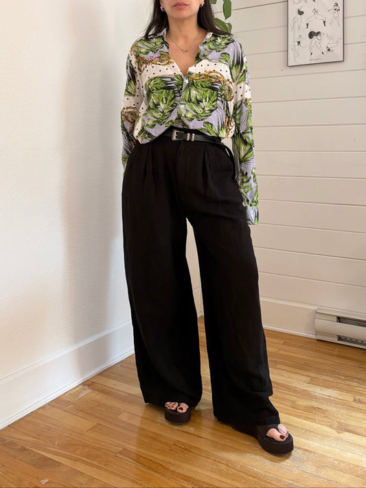 Pantalon jambe large en lin YFB, taille L