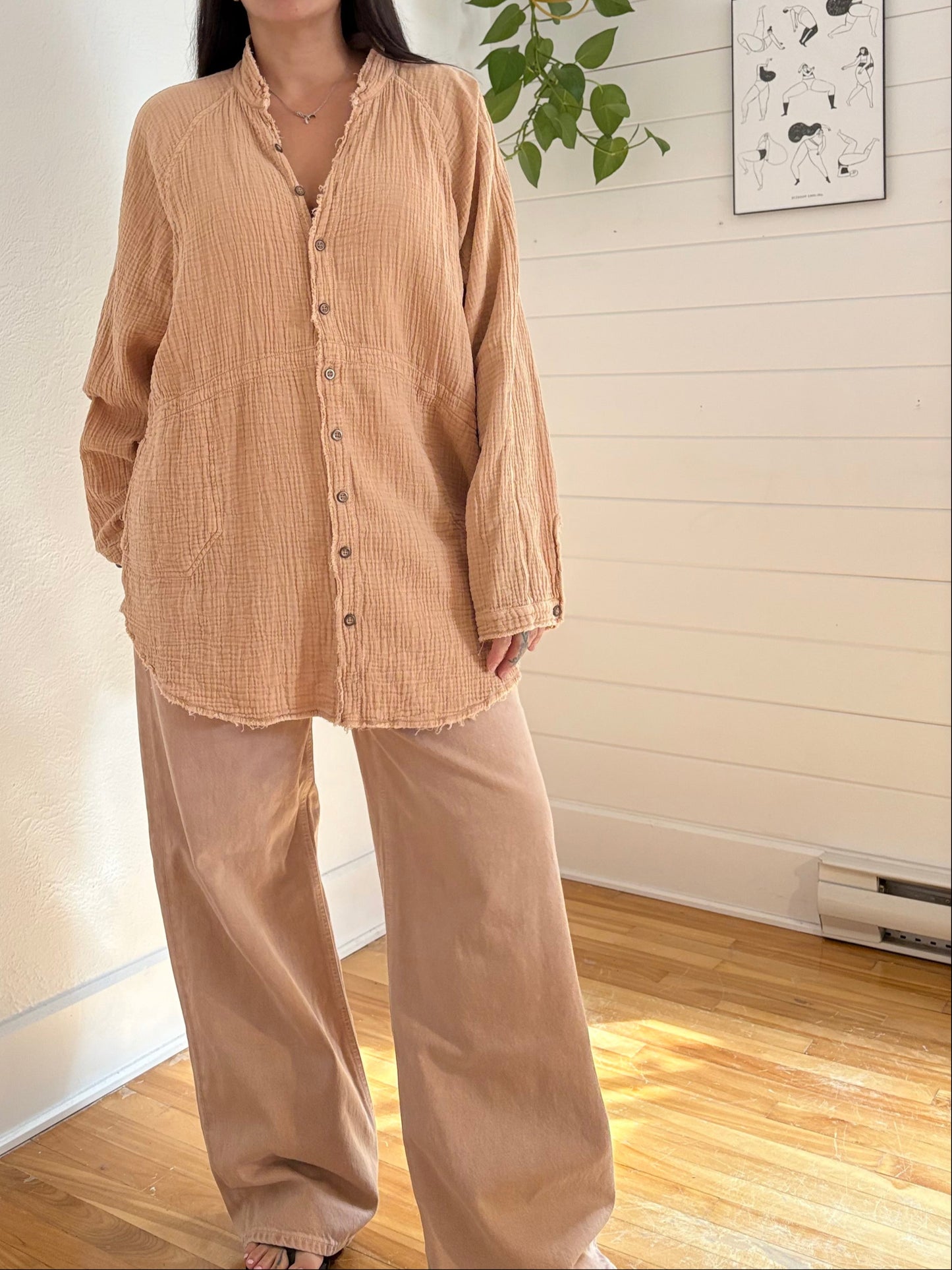 Free People summer daydream frayed button down L/XL