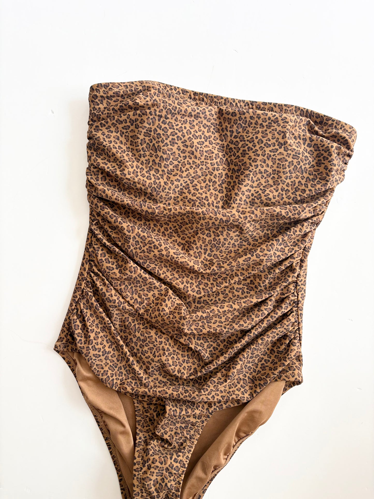J.Crew Gemma ruched leopard print bandewau swim Medium