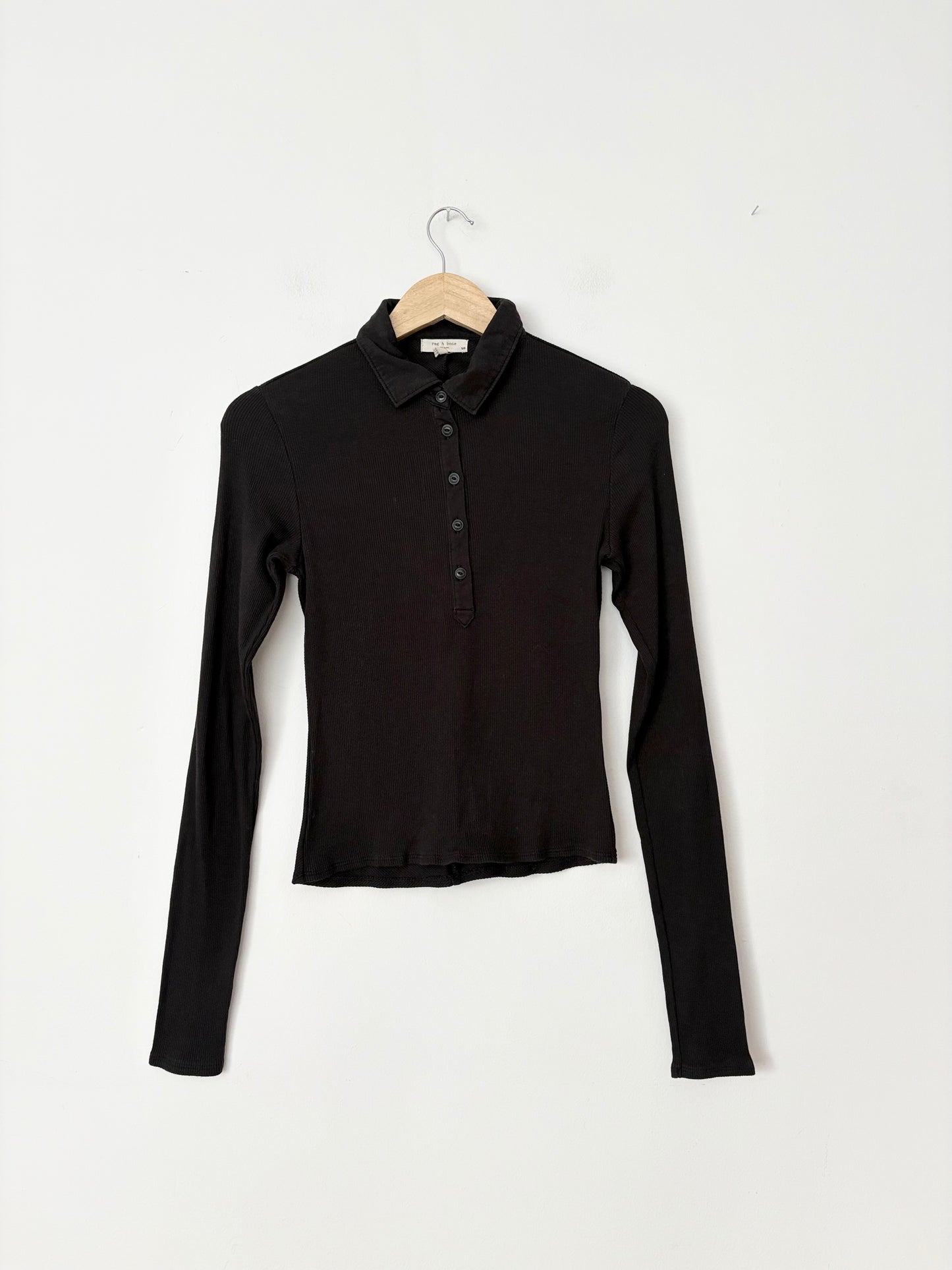 Polo à manches longues côtelé Rag & Bone Essential, taille S