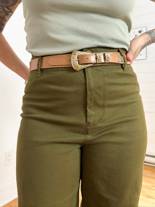 Vintage genuine leather tan belt