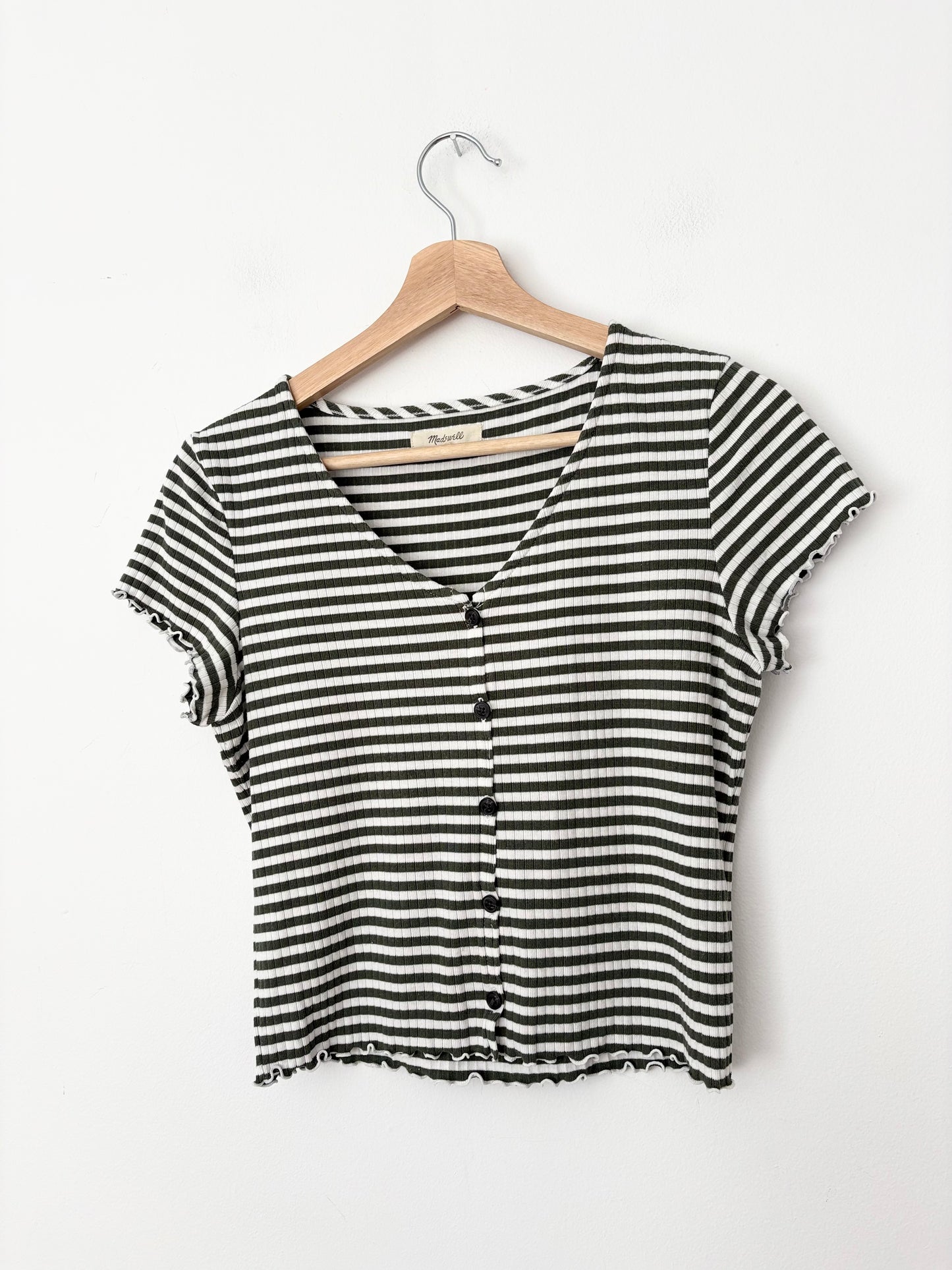 T-shirt col en V boutonné à rayures Madewell, taille M