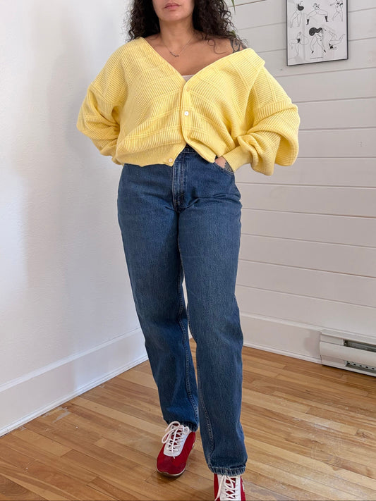 Gilet vintage jaune beurre en maille L/XL