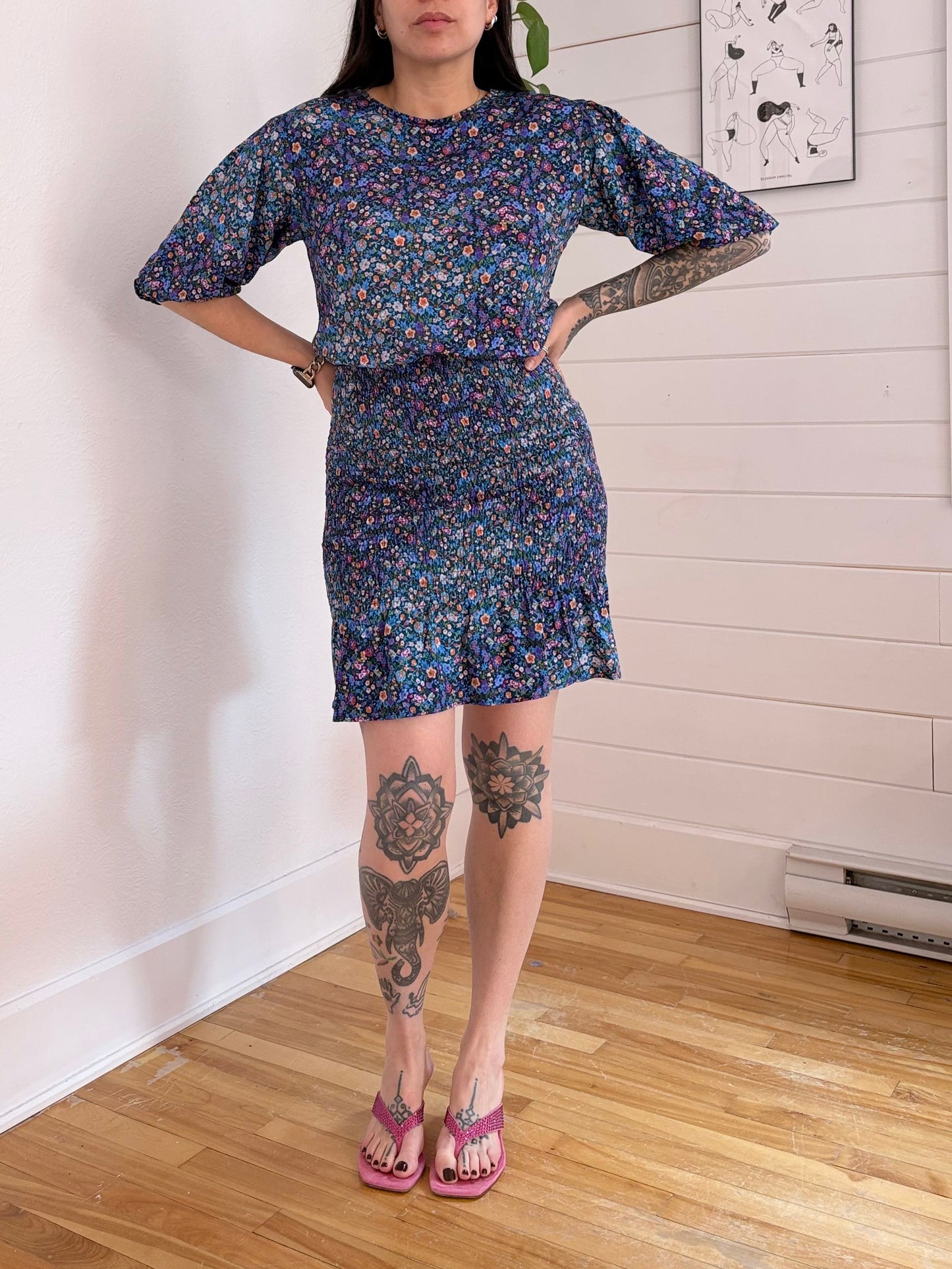 Robe SANDRO Spinelle à smocks floraux, taille M