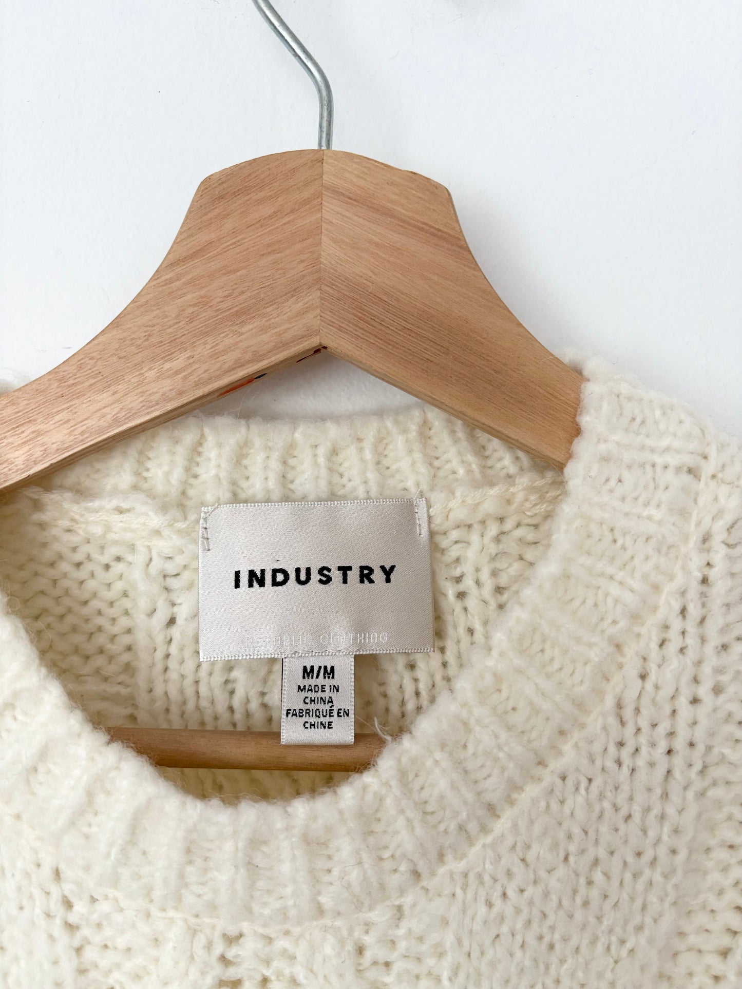 Industry cream cable knit puff sleeve sweater Medium