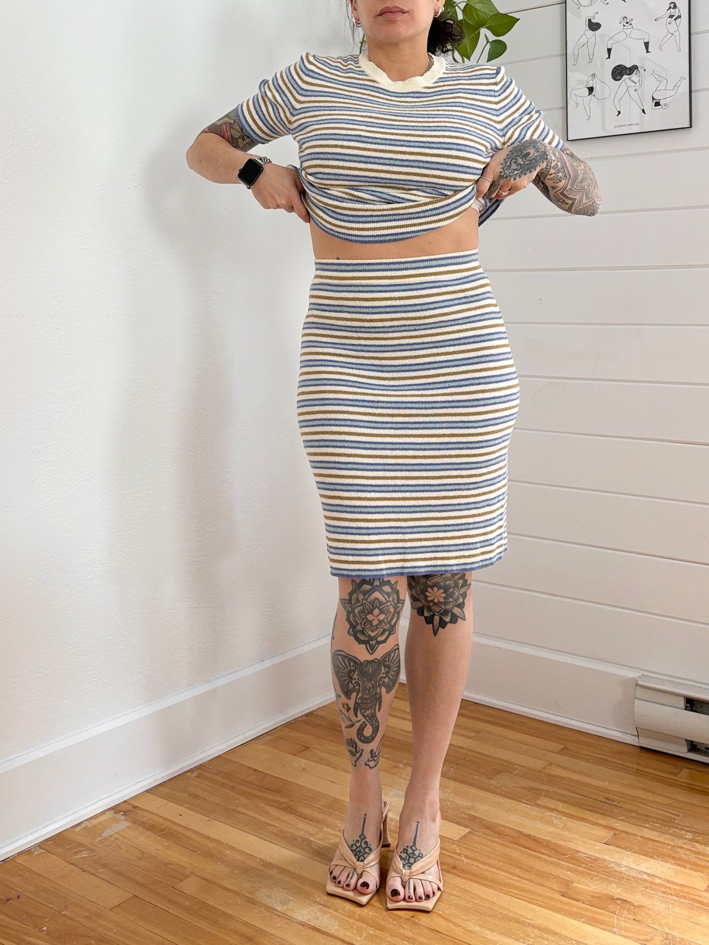 Ensemble jupe mi-longue en bouclé rayé Rebecca Taylor S/M