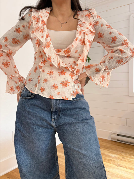 Free People amanda floral wrap blouse XS