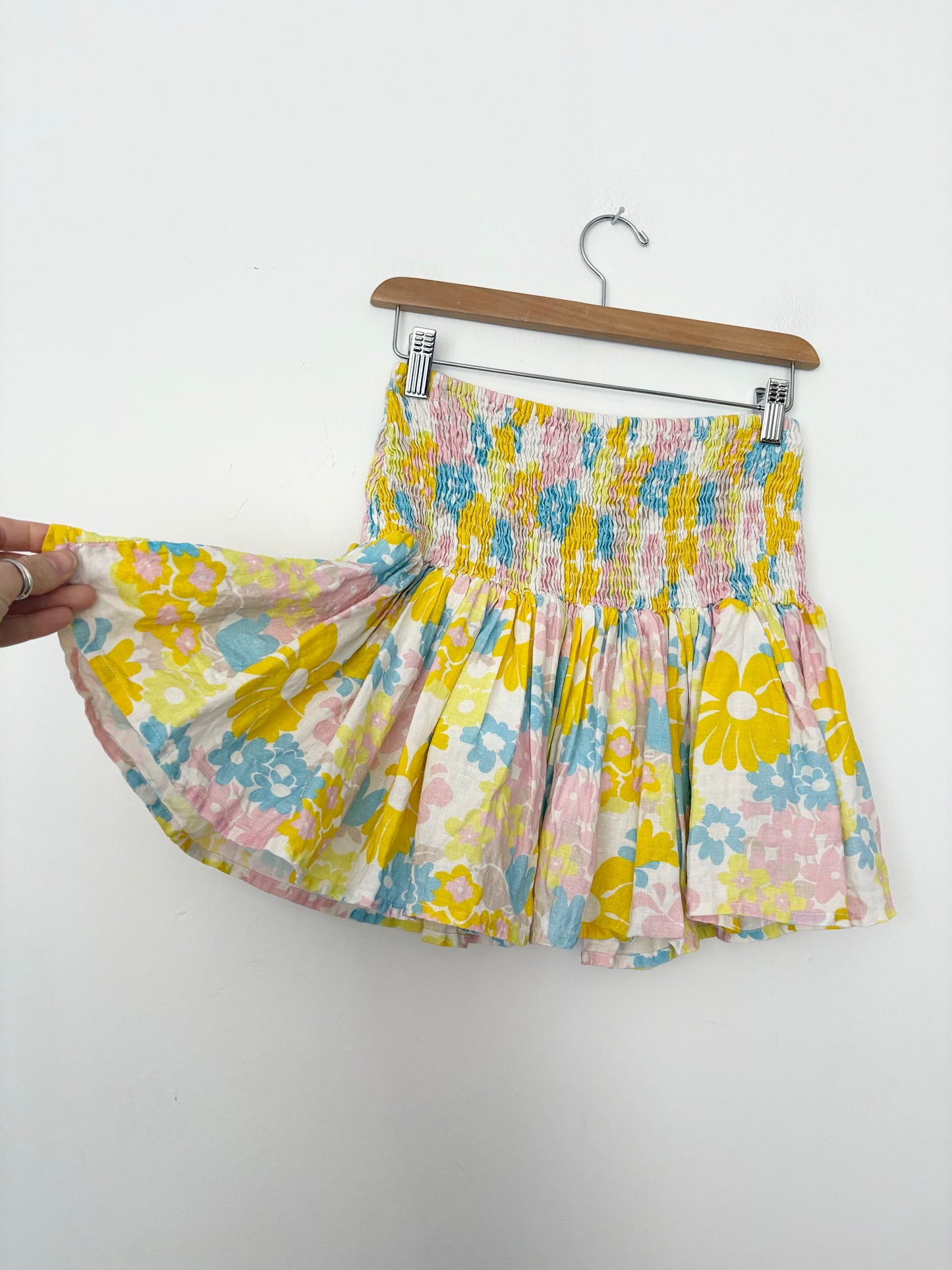 Place Nationale linen foral smocked skirt S/M