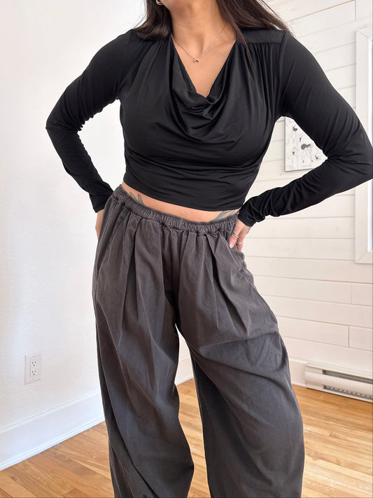 Open Edit cowl neck long sleeve crop top Medium