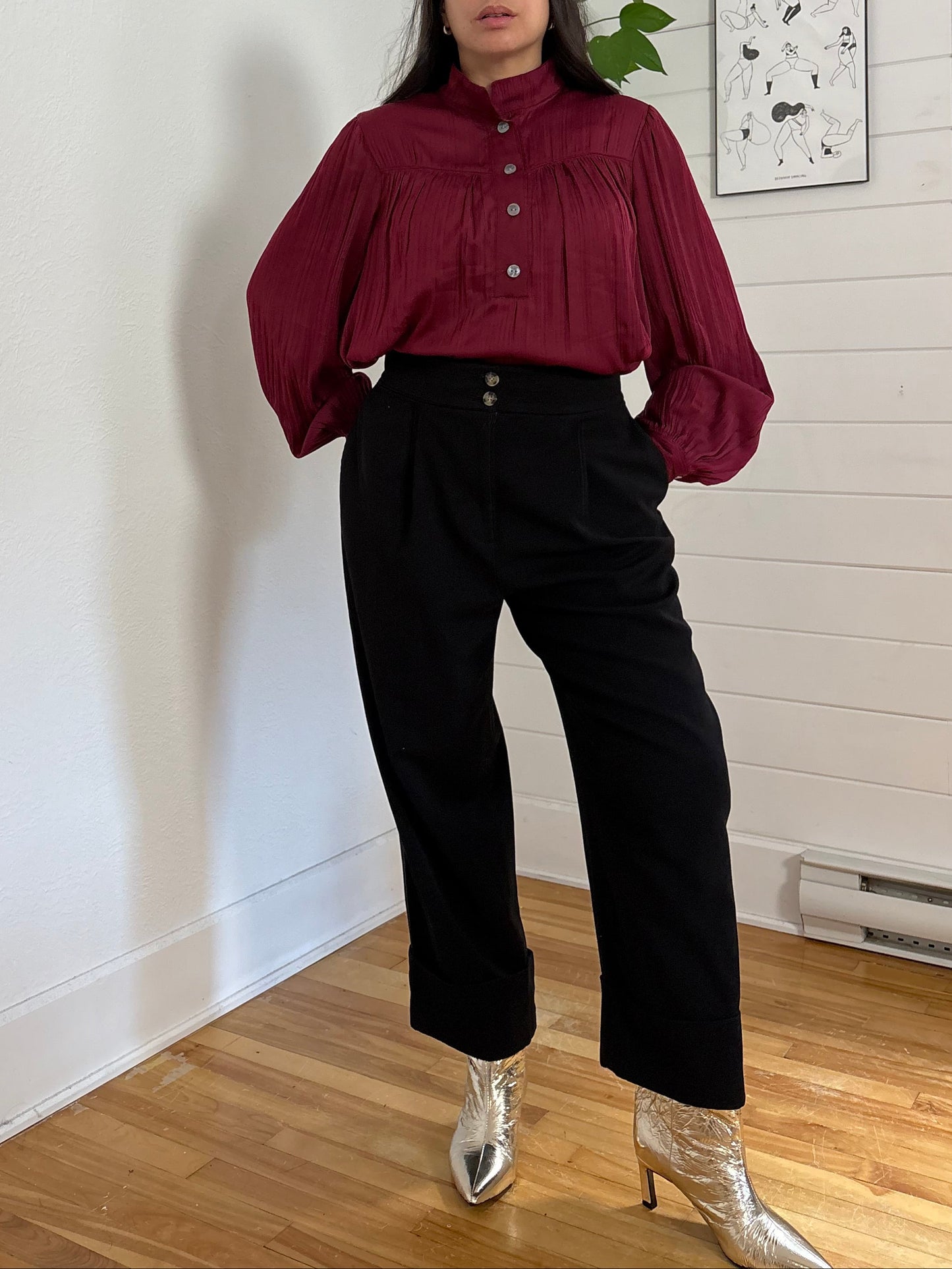 Anthropologie shimmer satin blouse Medium