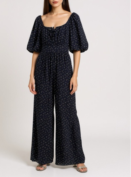 Madewell bubble sleeve floral linen blend jumpsuit XXS