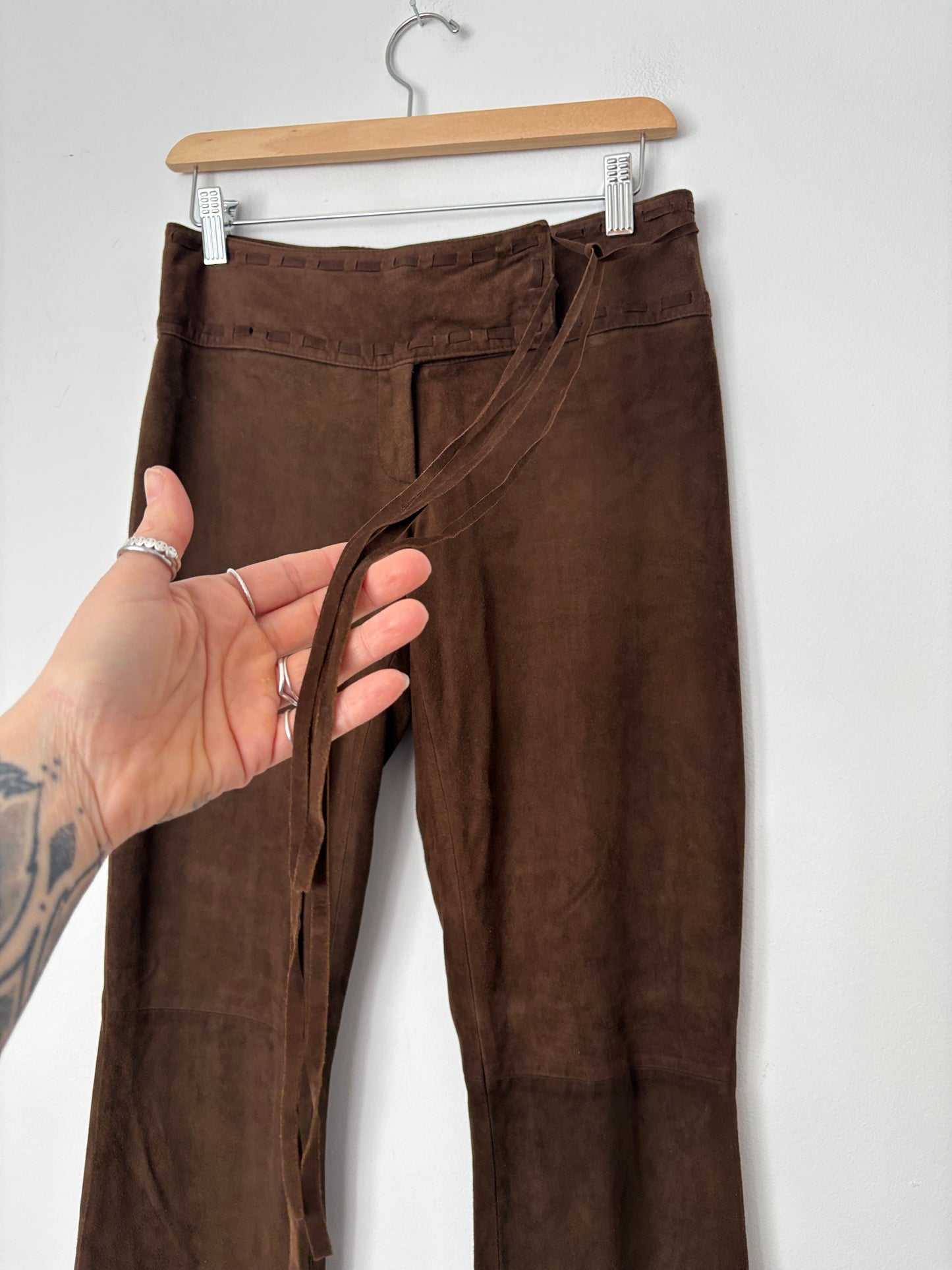 Pantalon évasé en daim style western taille basse Vintage Cache, taille XS