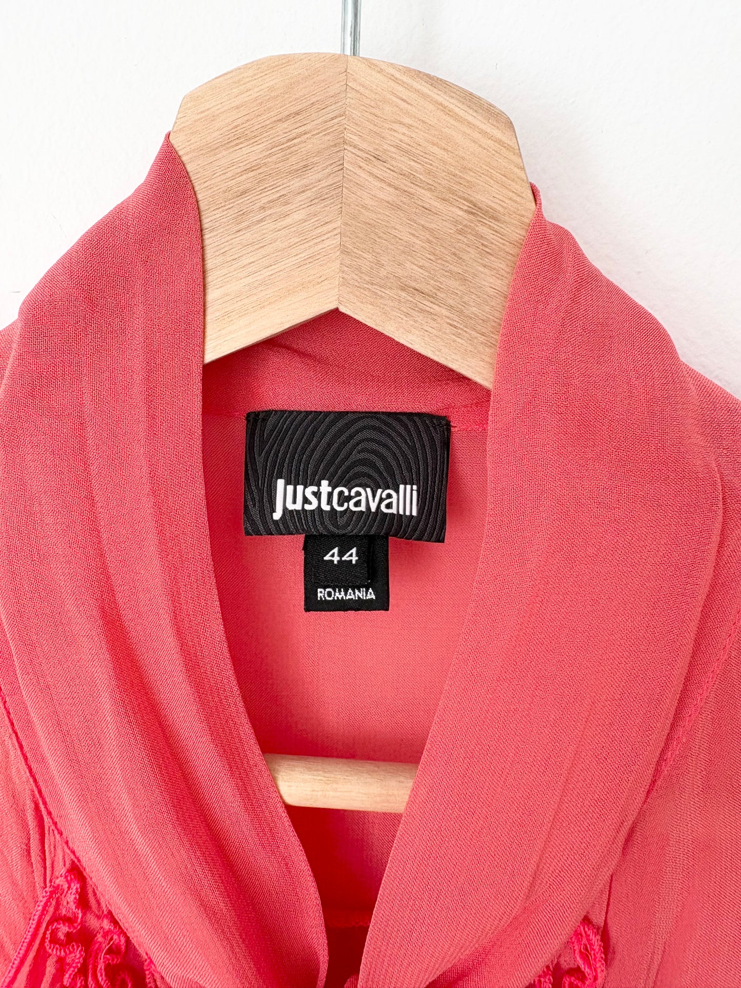 Just Cavalli coral ruffle trim sheer blouse Large