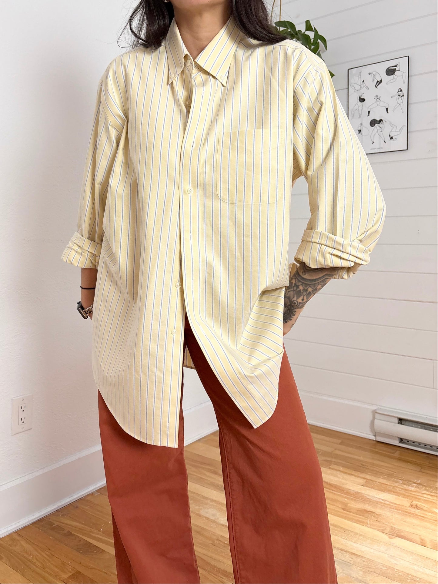 L.L Bean butter yellow stripe button down shirt XL