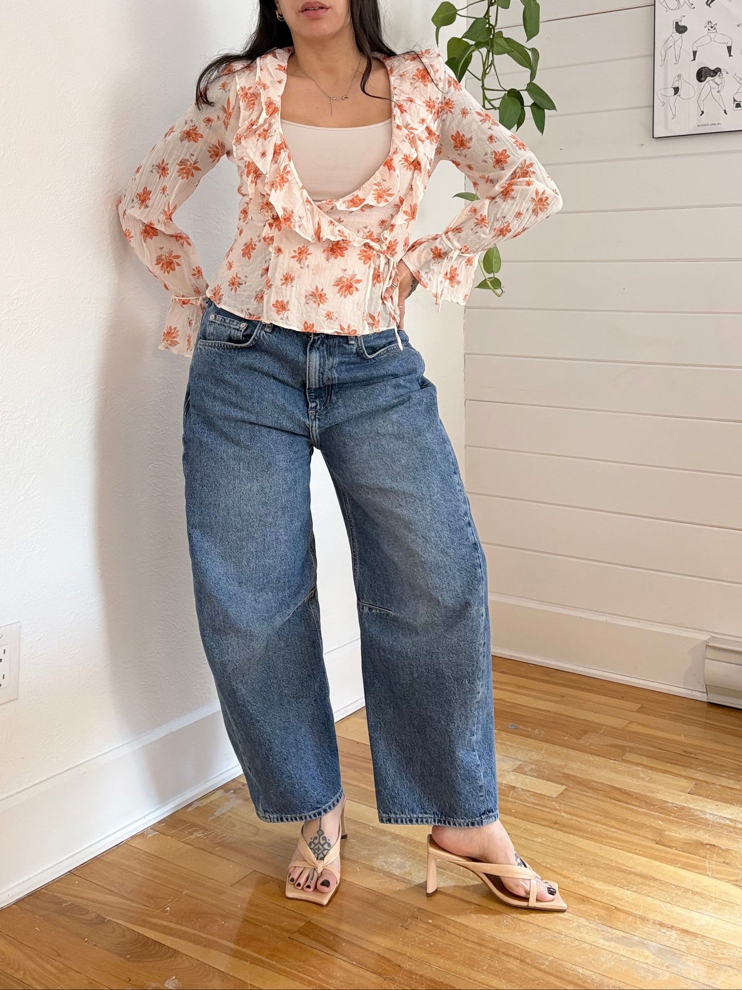 Free People amanda floral wrap blouse XS