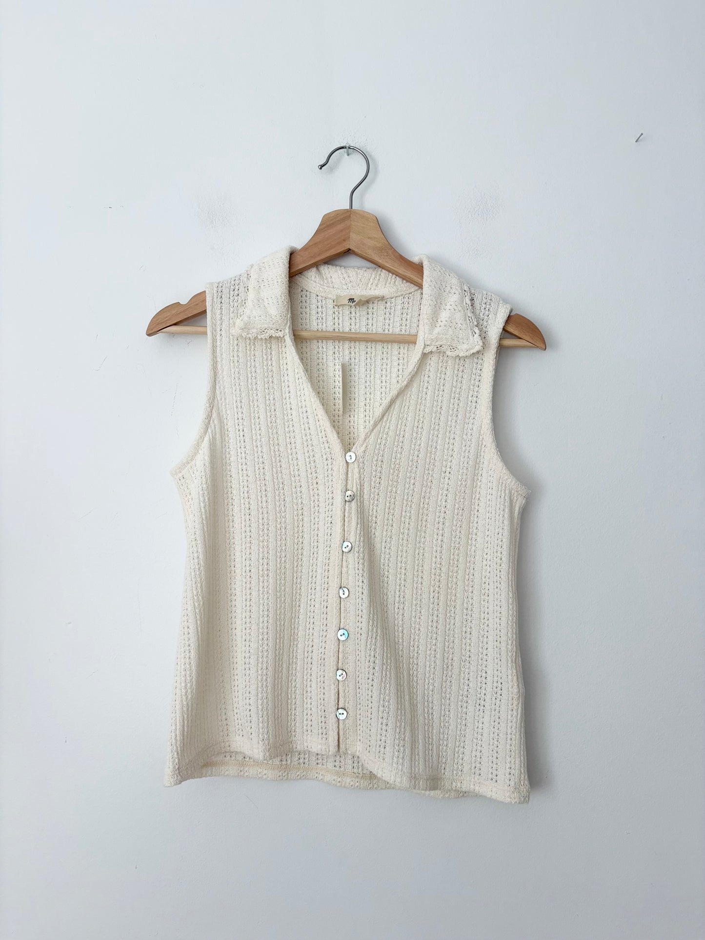 Gilet sans manches en tricot crocheté à col en V Madewell, taille S