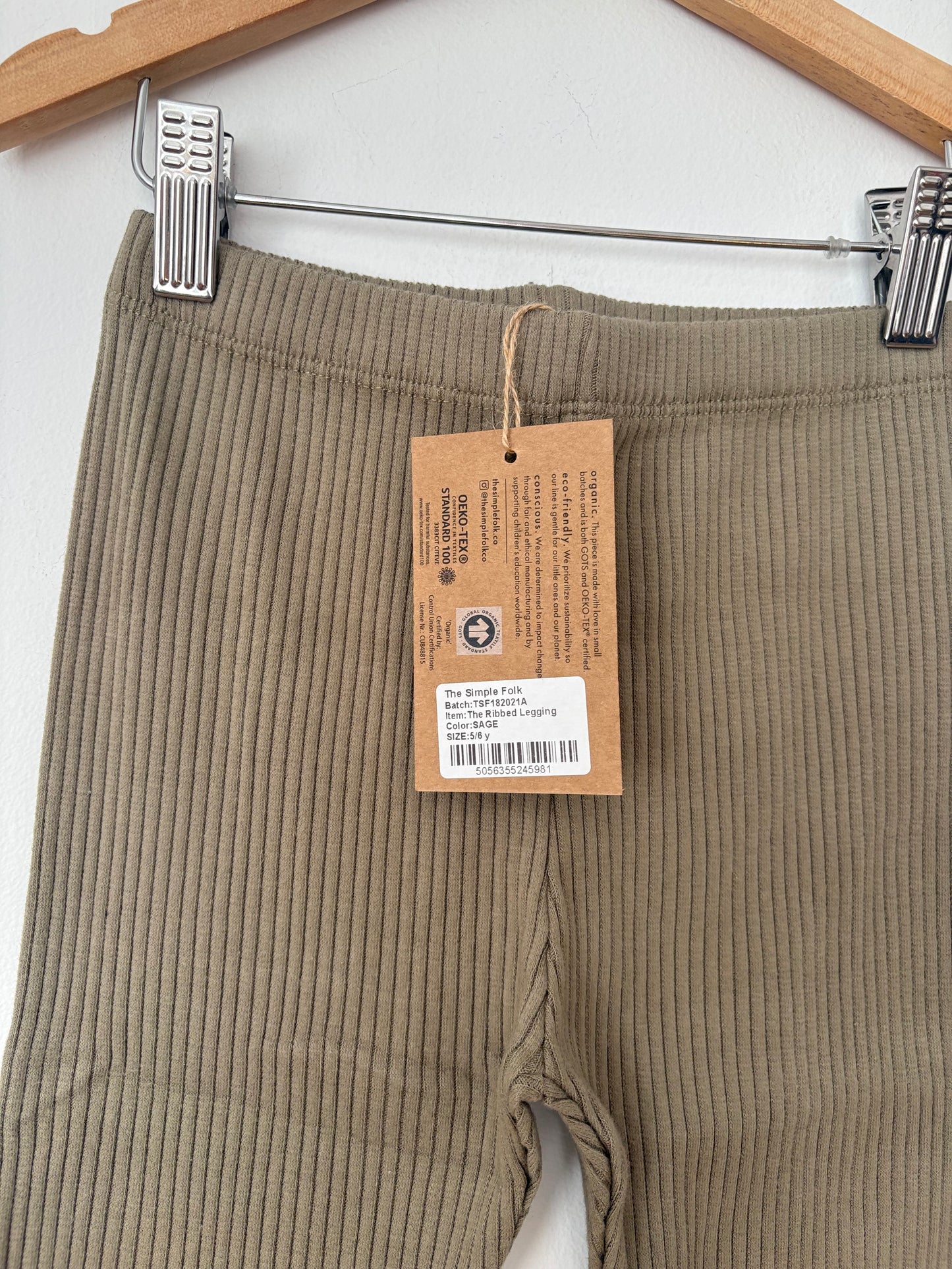 The simple folk ribbed legging in sage 5/6Y