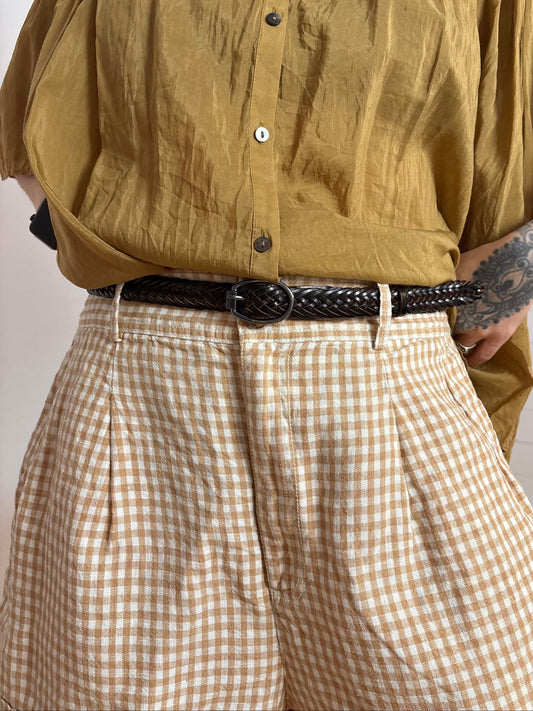Brown braided leather belt XS-L