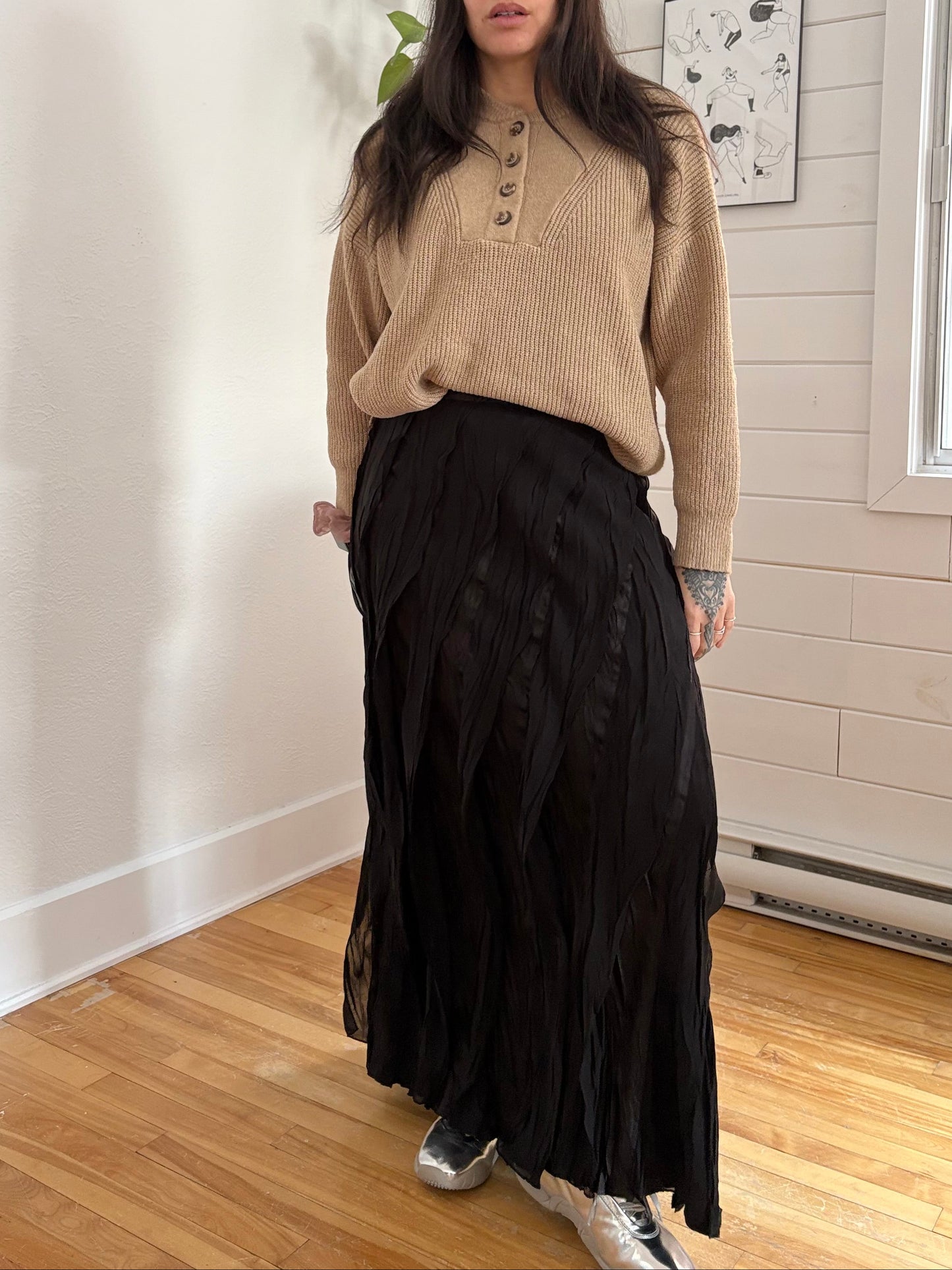 Jupe longue vintage froissée, taille S/M