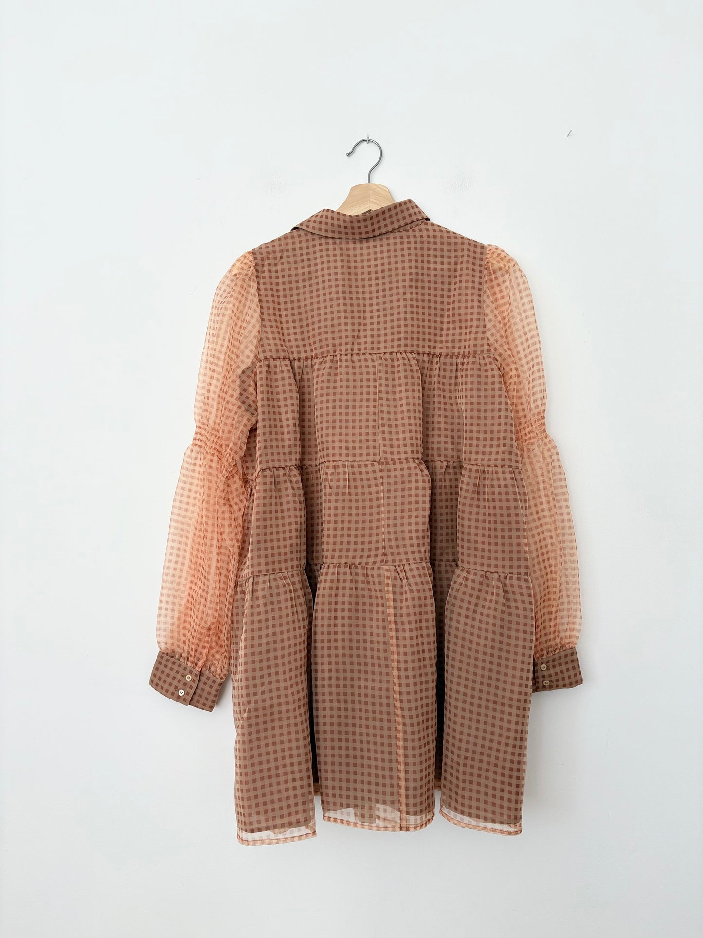 En saison organza check print tiered dress Large