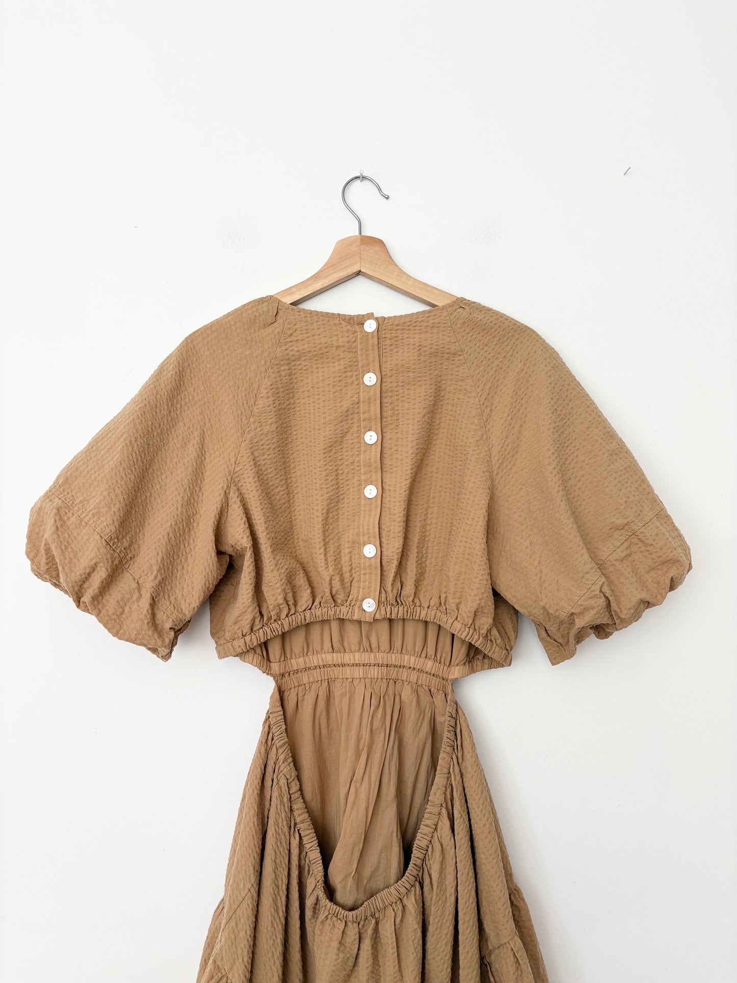 Robe mini Madewell en seersucker à découpes et manches bouffantes Large