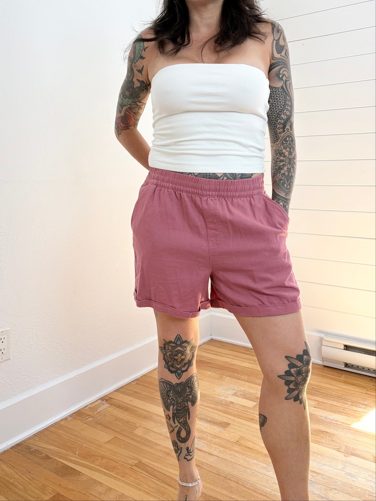 Frank & Oak linen blend pink shorts S/M