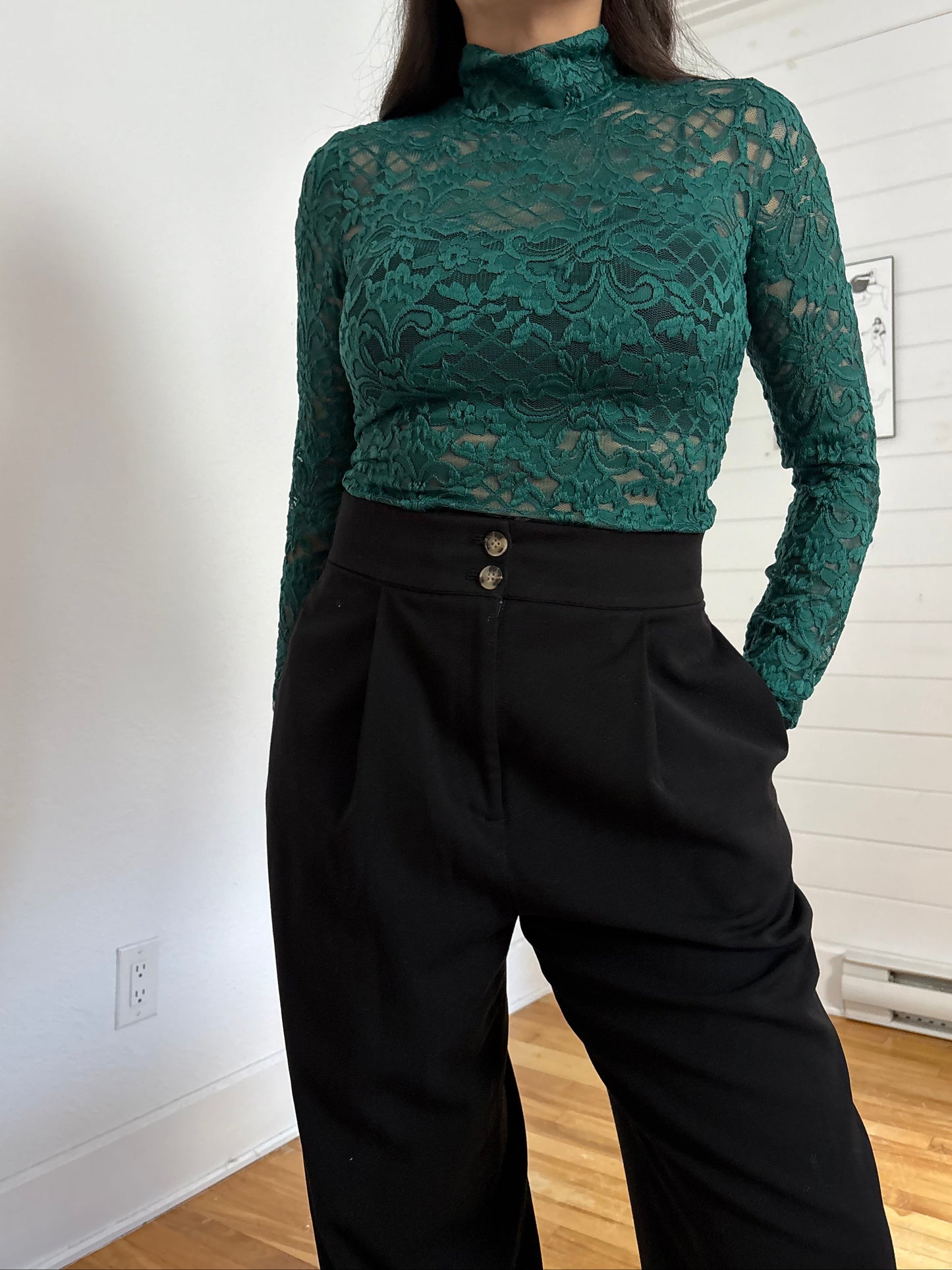 AFRM green lace turtleneck Medium